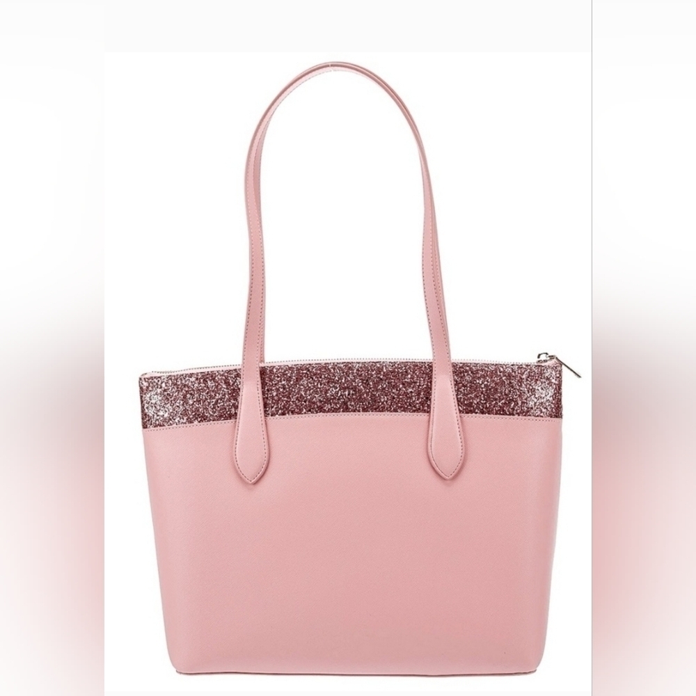 Train Day Feb 16th KS NWT Women's Greta Glitter Designer Tote Bag Purse Pink - Picture 9 of 9